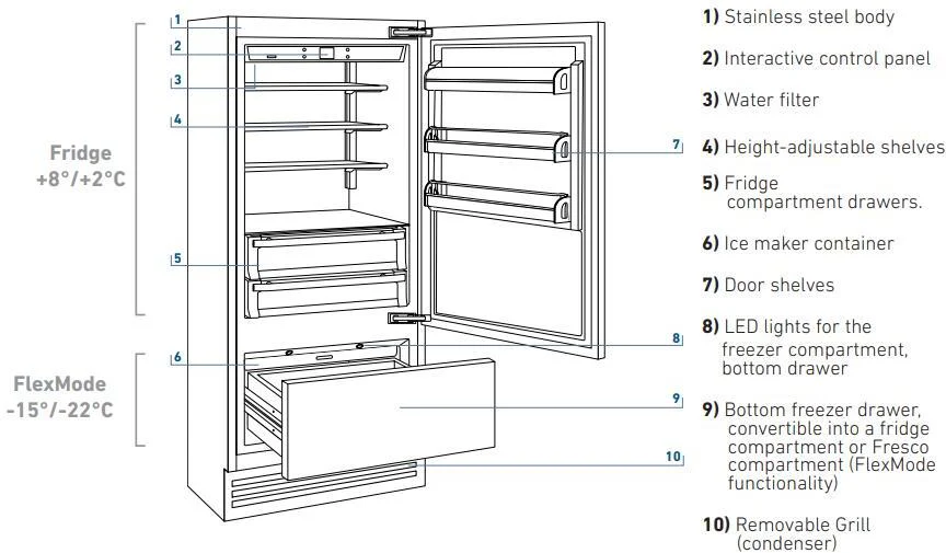 Bertazzoni Built In Fridge Freezer Frost Free REF755BBLXTT - Stainless Steel - Image 7