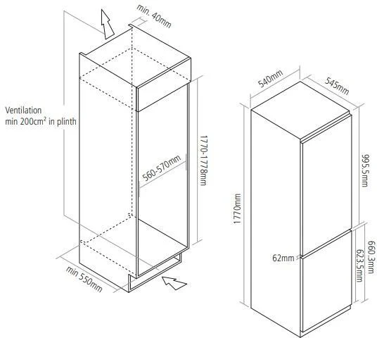 Caple Built In Fridge Freezer Low Frost RI7303 - Fully Integrated - Image 2
