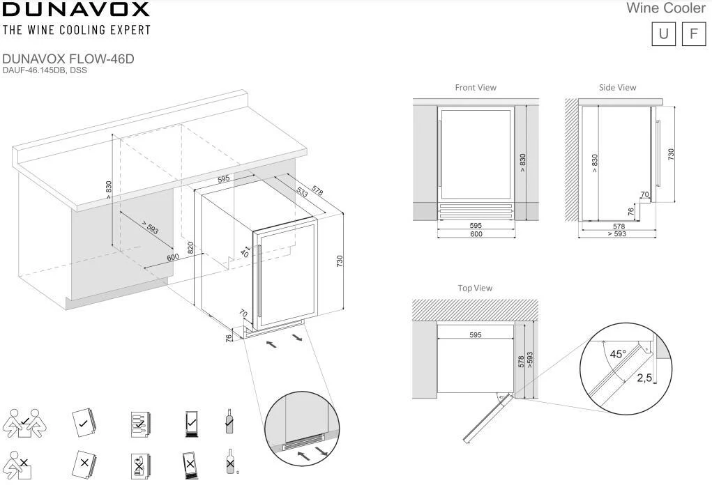 Dunavox Built In Wine Cooler DAUF-46-145SS - Stainless Steel - Image 8