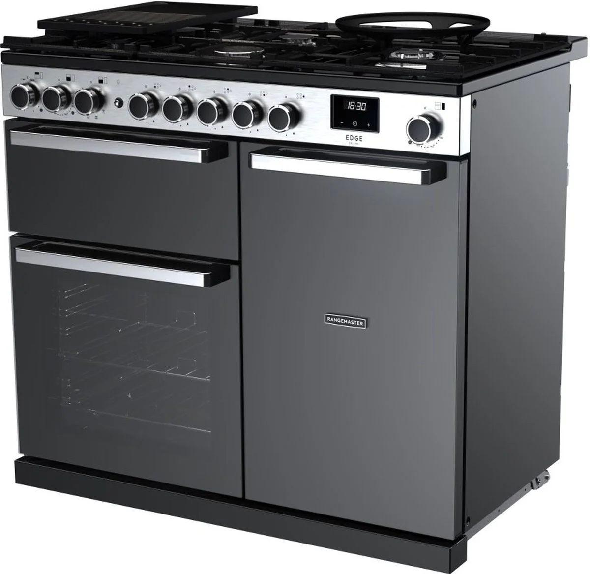 Rangemaster Range Cooker Dual Fuel EDDL100DFGBLK-CM1 - Black / Chrome - Image 2