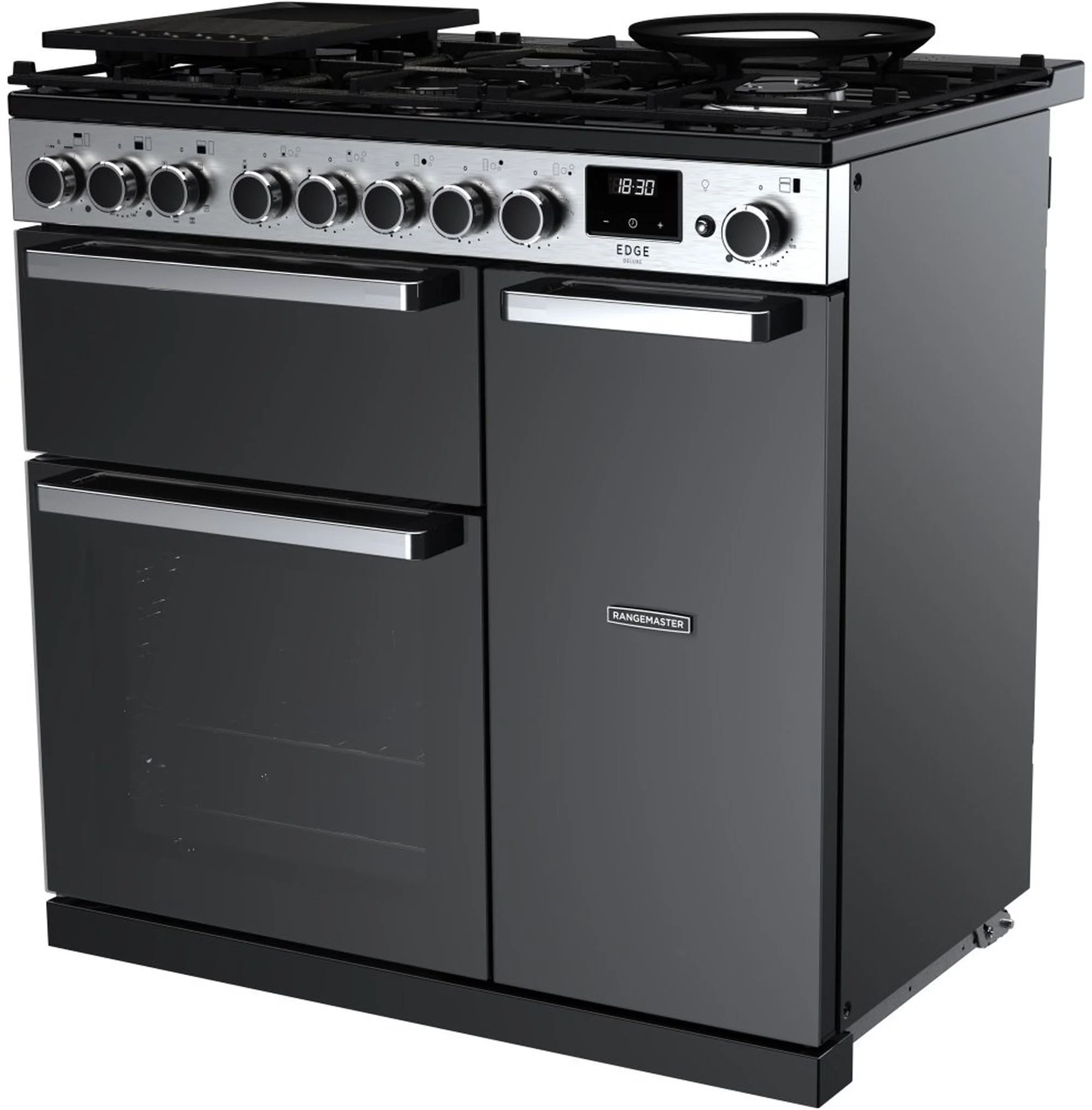 Rangemaster Range Cooker Dual Fuel EDDL90DFGBLK-CM1 - Black / Chrome - Image 2