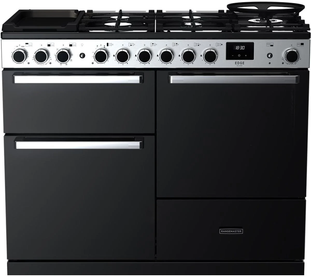 Rangemaster Range Cooker Dual Fuel EDDLO110DFGBLK-CM1 - Black / Chrome