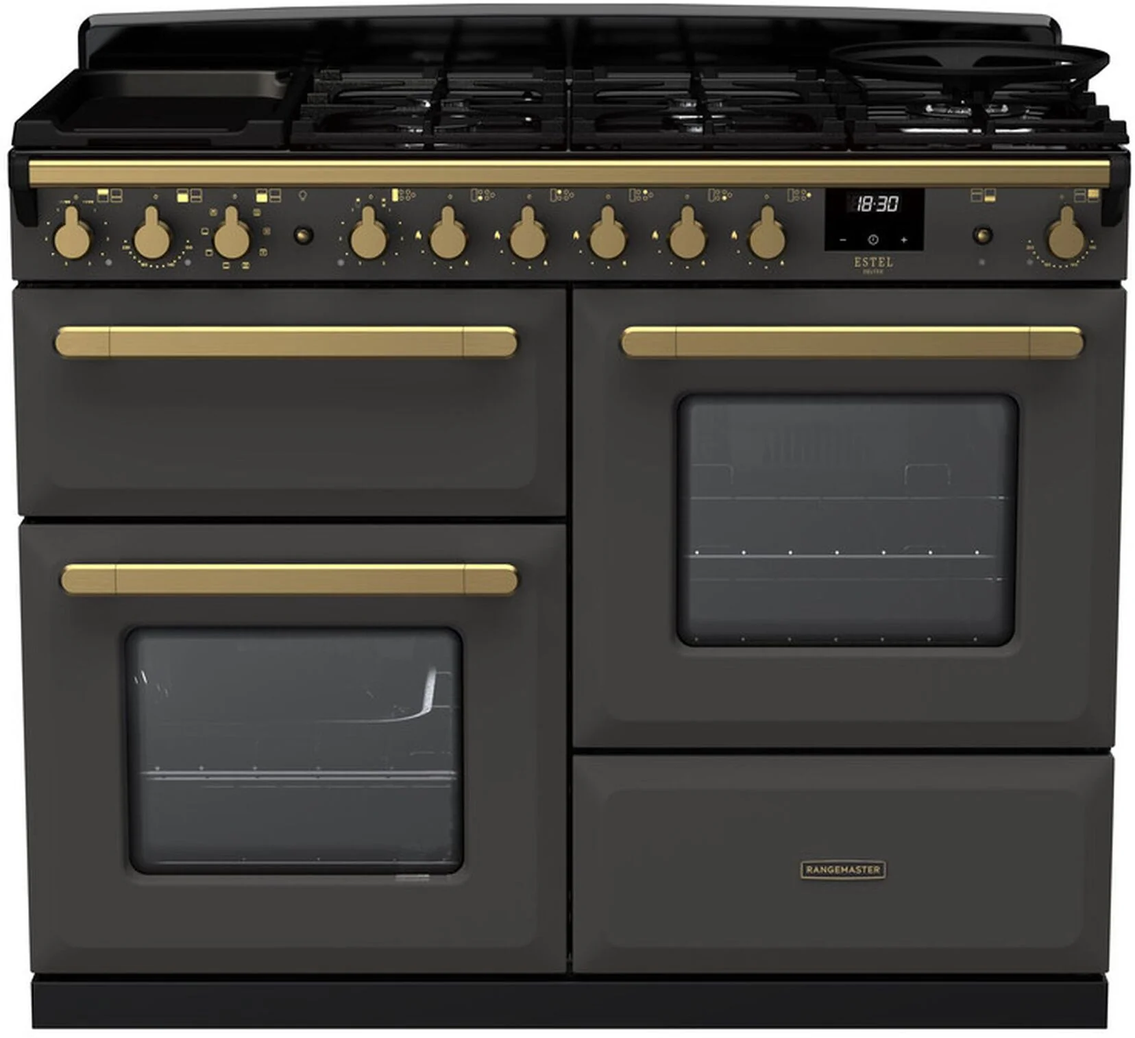 Rangemaster Range Cooker Dual Fuel ESDLO110DFPSLT-AB1 - Slate / Antique Brass