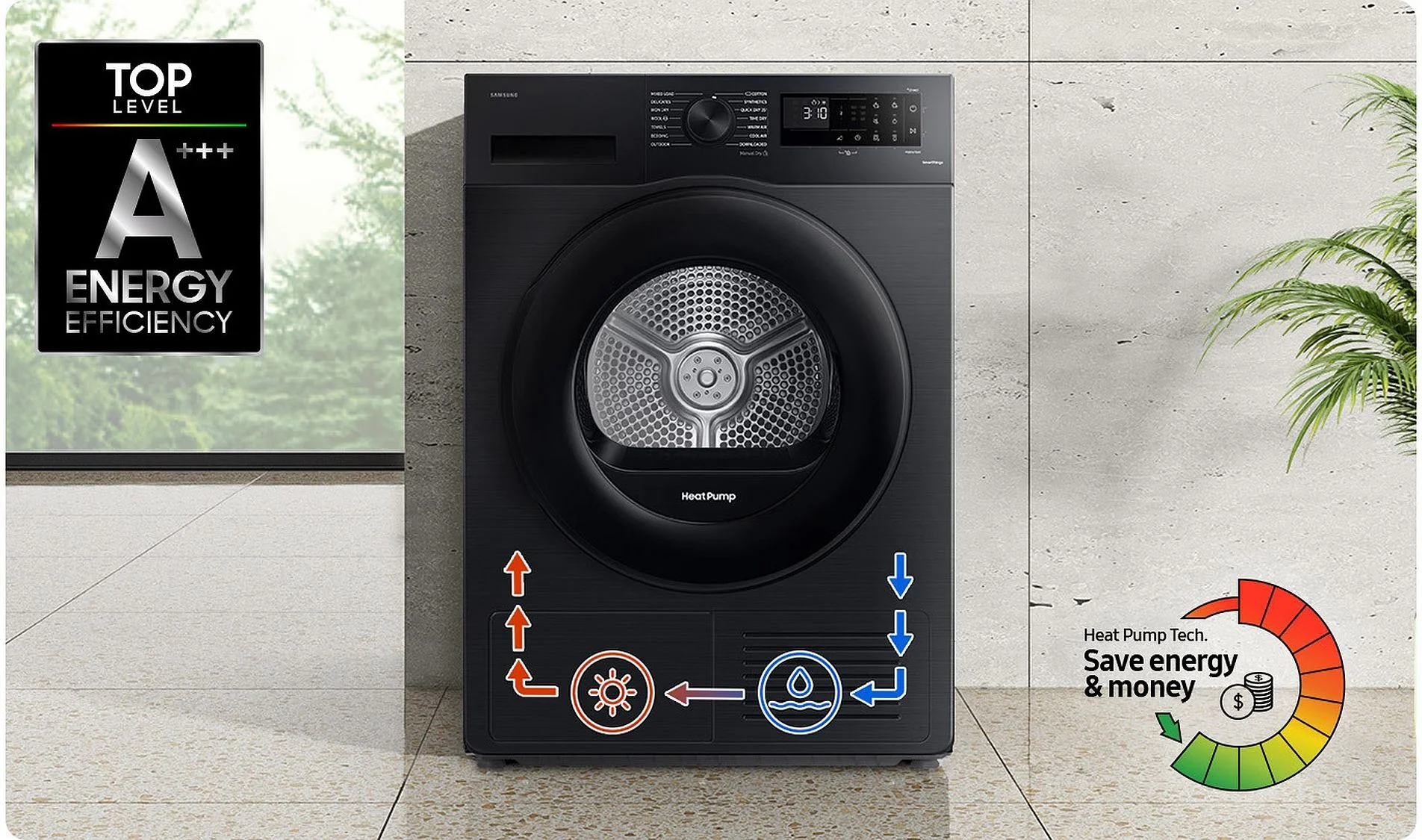Samsung Freestanding Condenser Tumble Dryer Heat Pump DV90CGC0A0ABEU - Black - Image 9