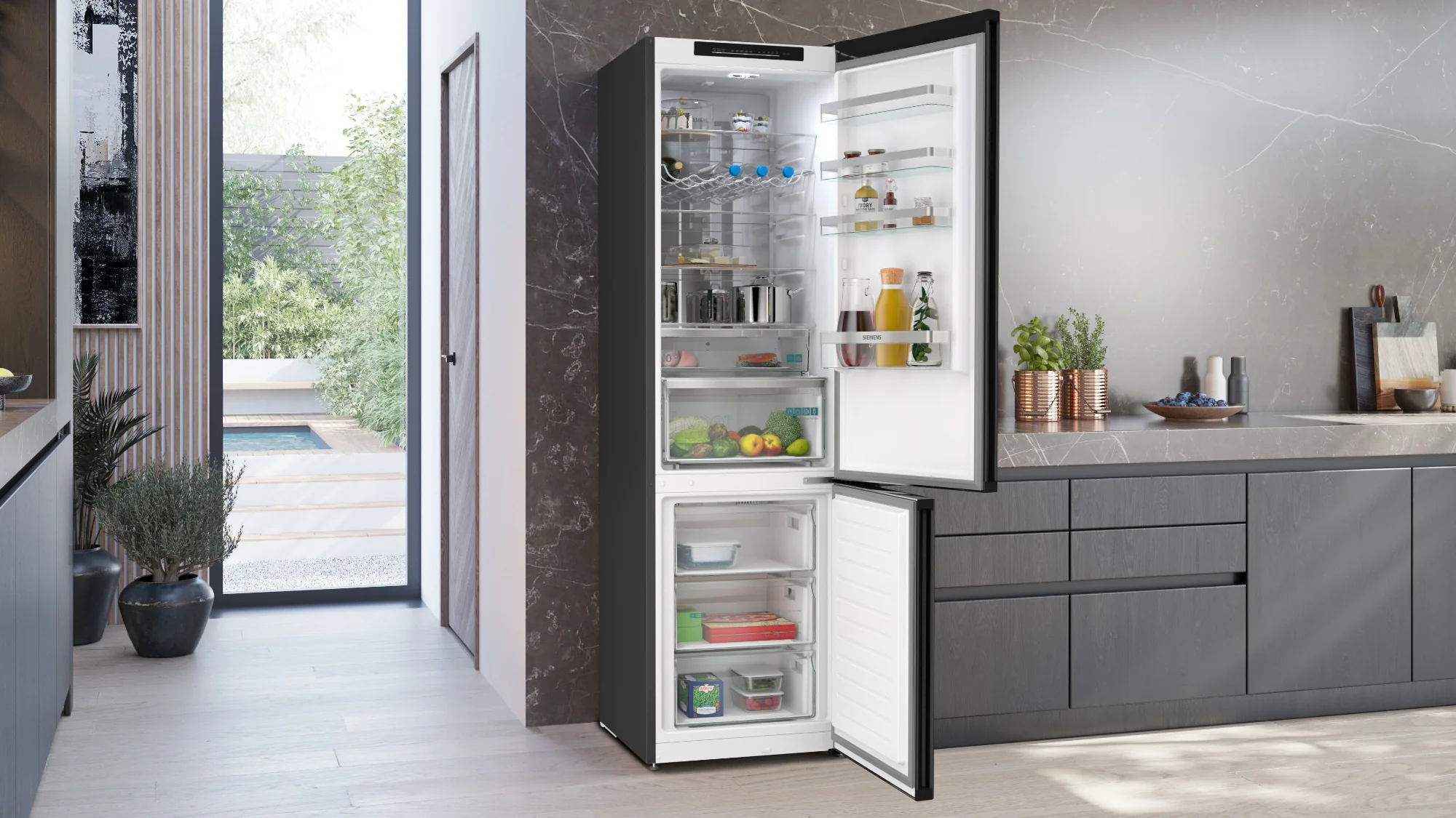 Siemens Freestanding Fridge Freezer Frost Free KG39NVXBG - Black Steel - Image 2