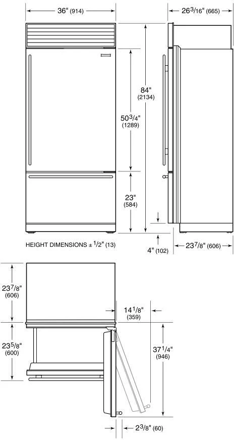 Sub-Zero Built In Fridge Freezer Frost Free ICBCL3650UID-S-P-RH - Stainless Steel - Image 4