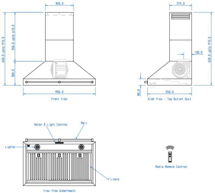 Westin Wall Mounted Hood TRADITIONAL-900-I - Stainless Steel - Image 3